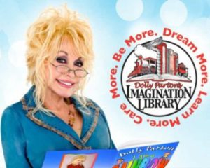 Encouraging you to be involved with Dolly Parton's imagination Library on near a river.